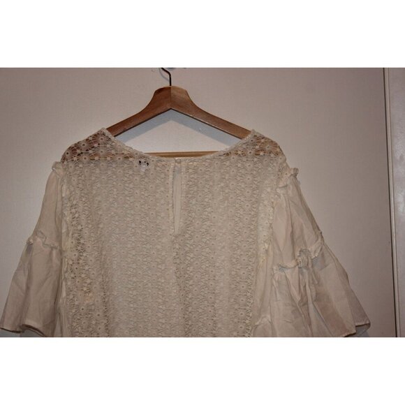 Maette Bohemian Ivory Crochet Lace Bell Sleeve Blouse 2X Womens Top - Picture 4 of 7